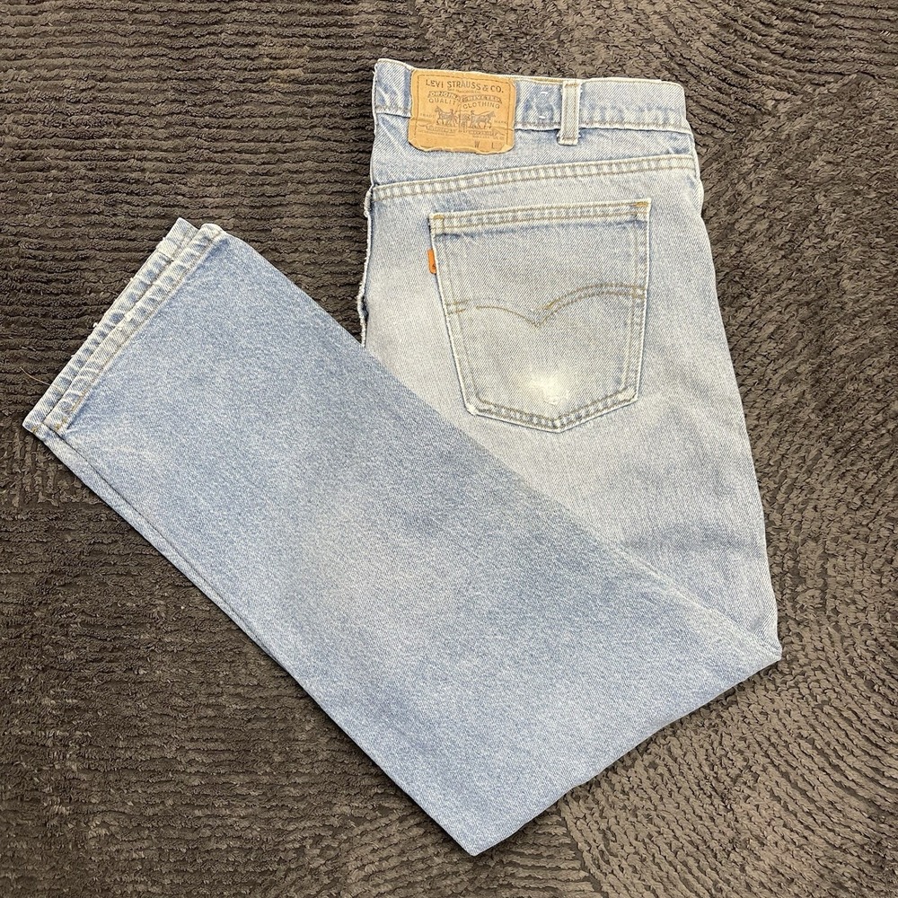 Vintage Levi's 503 Men's 36x29 Orange Tab Jeans USA Made Light Wash Distressed